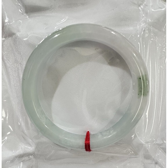 Jewelry - Natural Icy White Jadeite Jade Bangle with Emerald Green Patch 59.7mm-L05